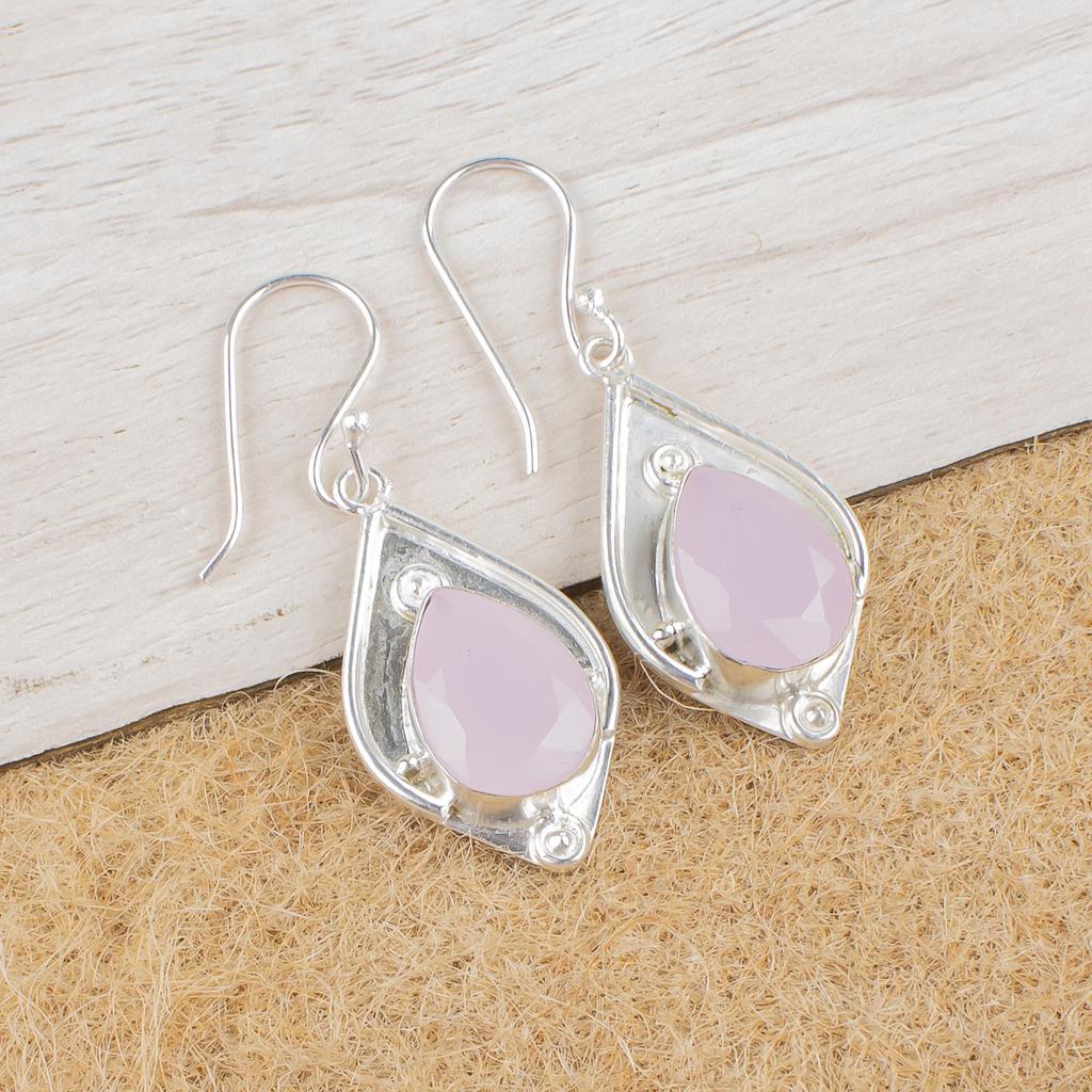 Rose Chalcedony Gemstone Jewelry, 925 Sterling Silver Earring Jewelry, Handmade Gorgeous Earring Gift For Women
