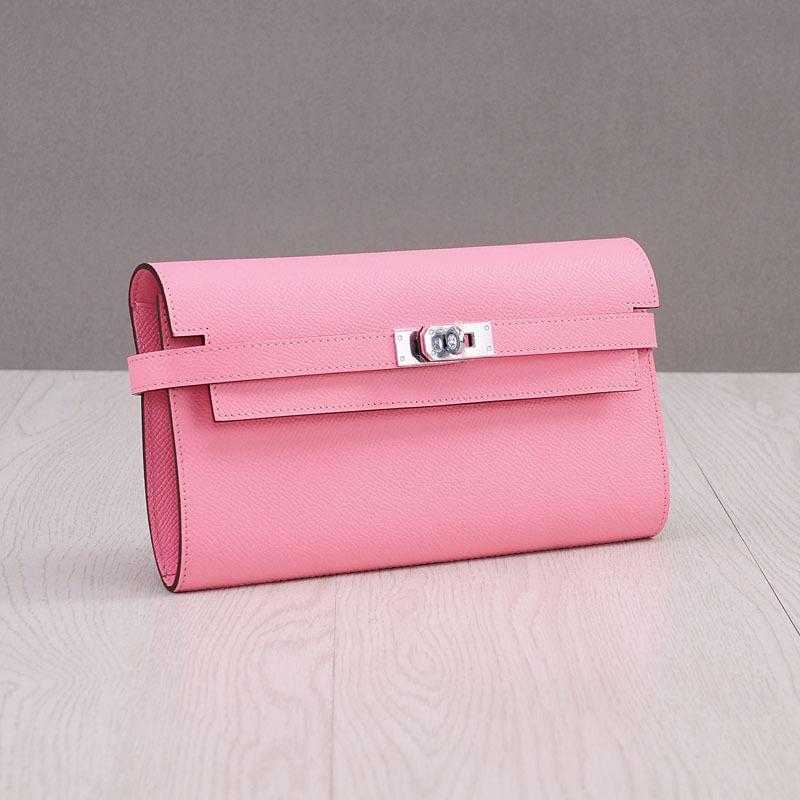 Cartera larga elegante de piel de vaca con estampado de palmeras para mujer