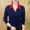 2025 Spring Fashionable Long-sleeved T-shirt Fake Two-piece Lapel Versatile Fashion Casual Top for Women