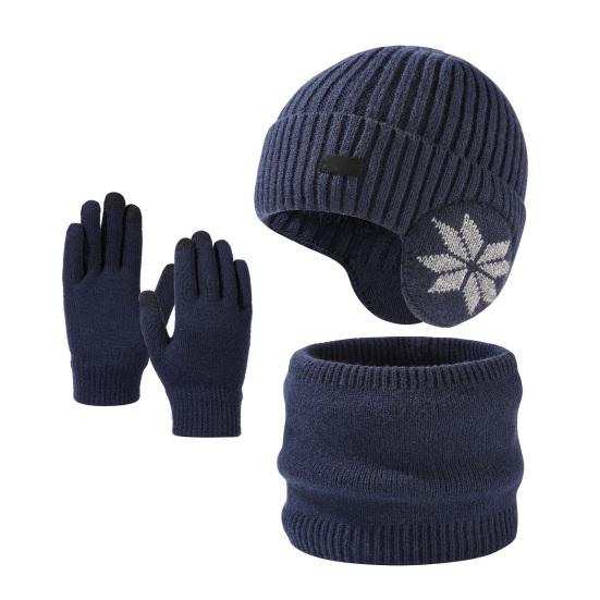 

Yousheng 3 шт./компл. унисекс шапка шарф перчатки комплект ухо отворот дизайн снежинка принт шапка термо плюшевая подкладка утеплитель для шеи сенсорный экран перчатки комплект темно-синий