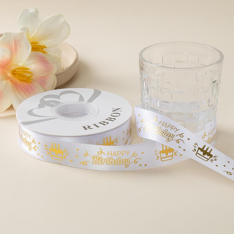 2.5cm Happy Birthday Cake Ribbon Flower Packaging Ribbon Gift Strap Handmade DIY Decorative Ribbon