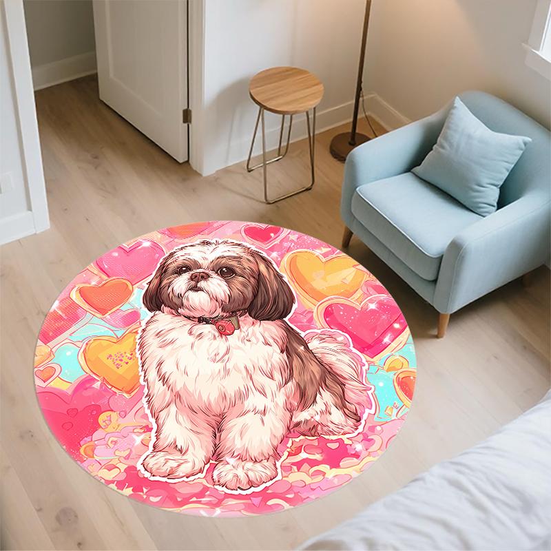 Shih Tzu patroon rond vloerkleed, Vloerkleed voor Woonkamer Slaapkamer Bank Speelkamer Decoratie, Antislip Vloermat, Feestdagen Cadeaus en Verjaardagscadeaus
