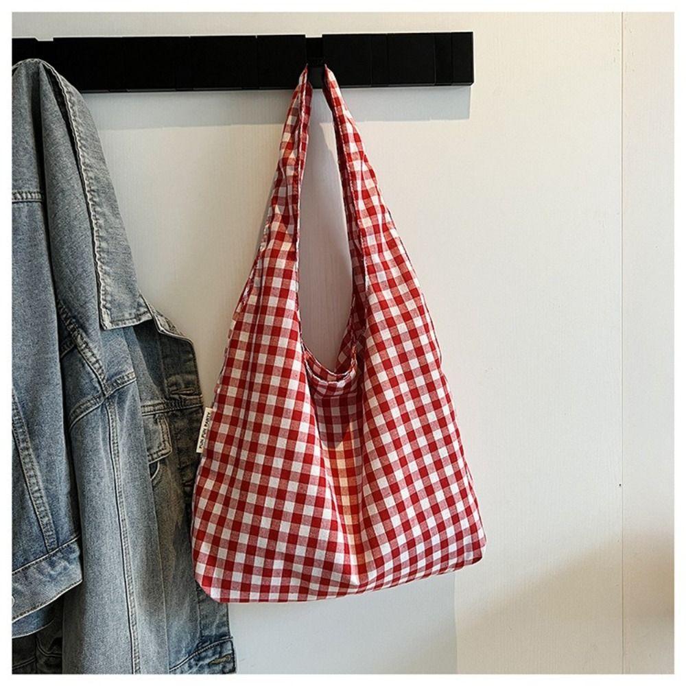 Large Capacity Single Shoulder Bag Lightweight Women's Handbag Plaid Underarm Bags  Spring Summer