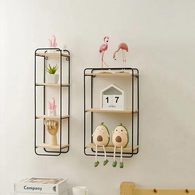 Floating Rectangular Shelf Wall Mounted Metal Framed With Wooden Floor For Wall Storage Display Household Items Home Decoration