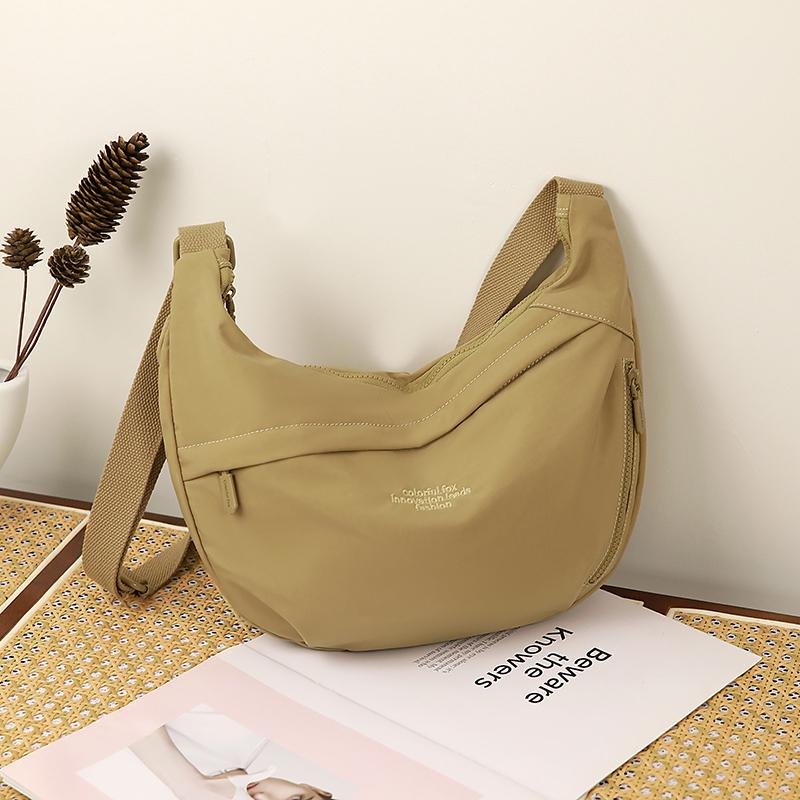 Solid Color Nylon Minimalist Crossbody Bag with Zipper Pockets and Adjustable Strap for Women
