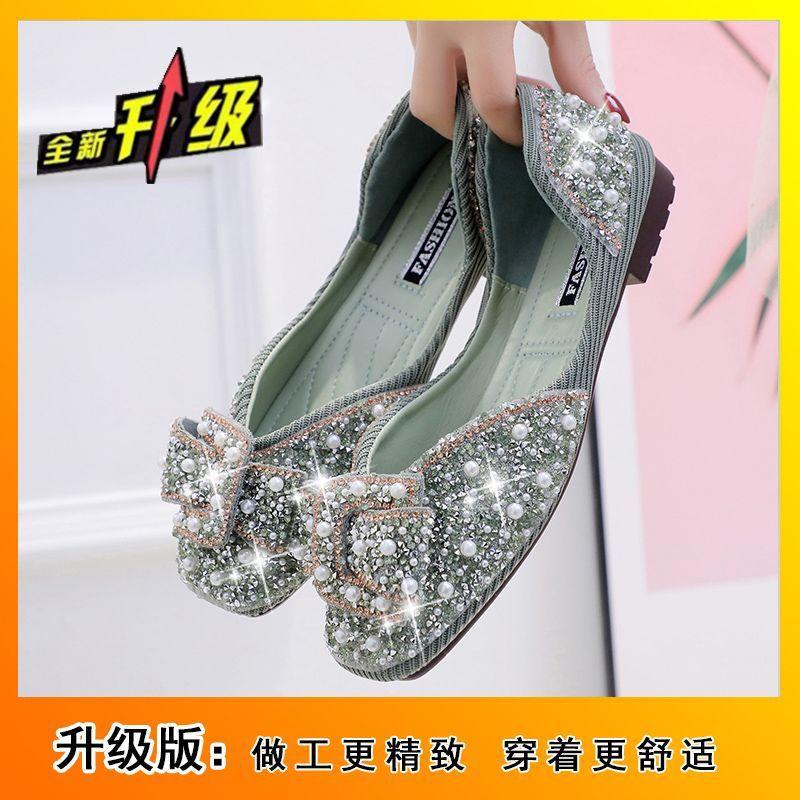 Pearl rhinestone women's shoes soft-soled single shoes women's shallow mouth single shoes women's 2025 summer and autumn new models
