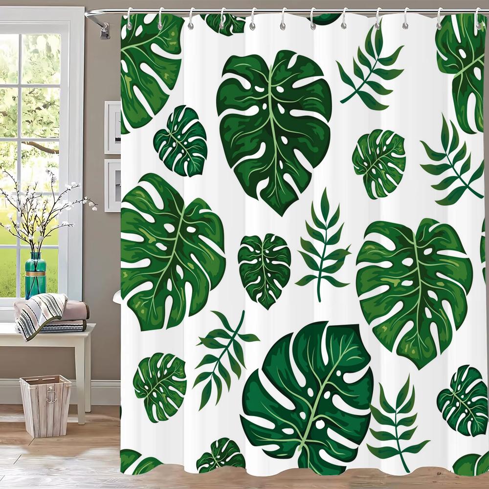 Modern Minimalist Leaf Theme Shower Curtain 3D Printing Fabric Leaves Bathroom Curtains For Home Decoration Curtain With Hooks