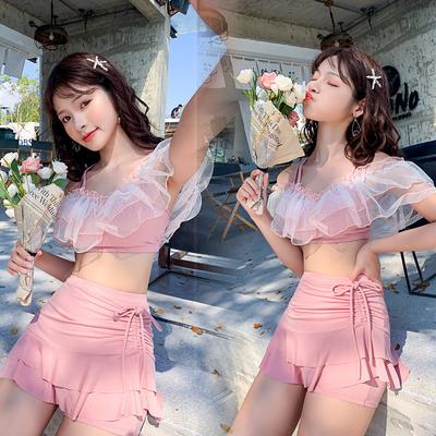 Korean Version of Sexy Small Fresh Two-piece Swimsuit with Chest Pad and No Steel Support Boxer Skirt Swimsuit Split