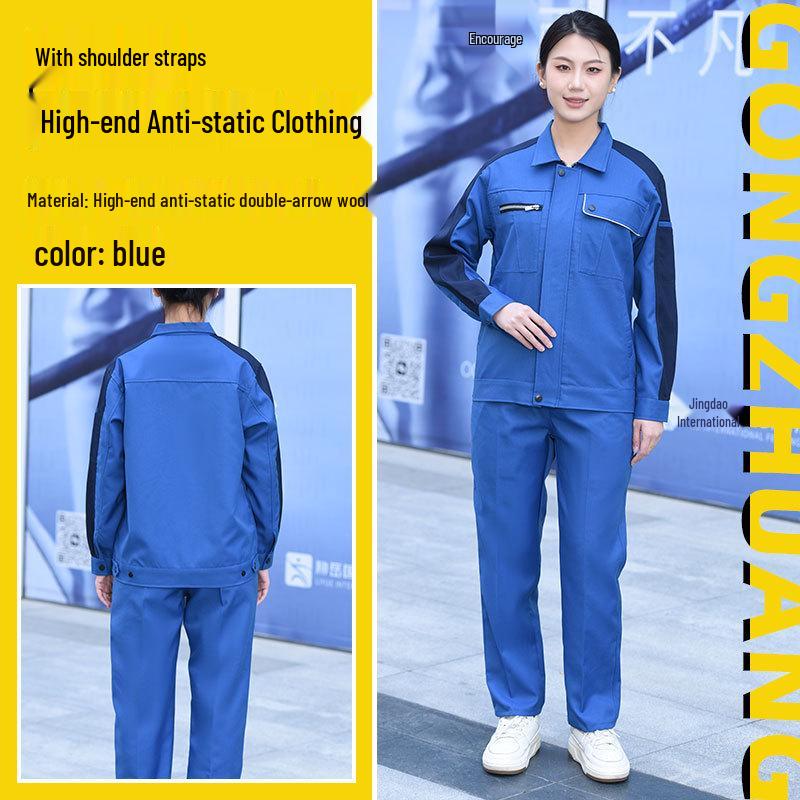 Unisex Gray Anti-Static Long-Sleeve Workwear Set for Auto Repair & Construction, Dirt-Resistant and Protective Small