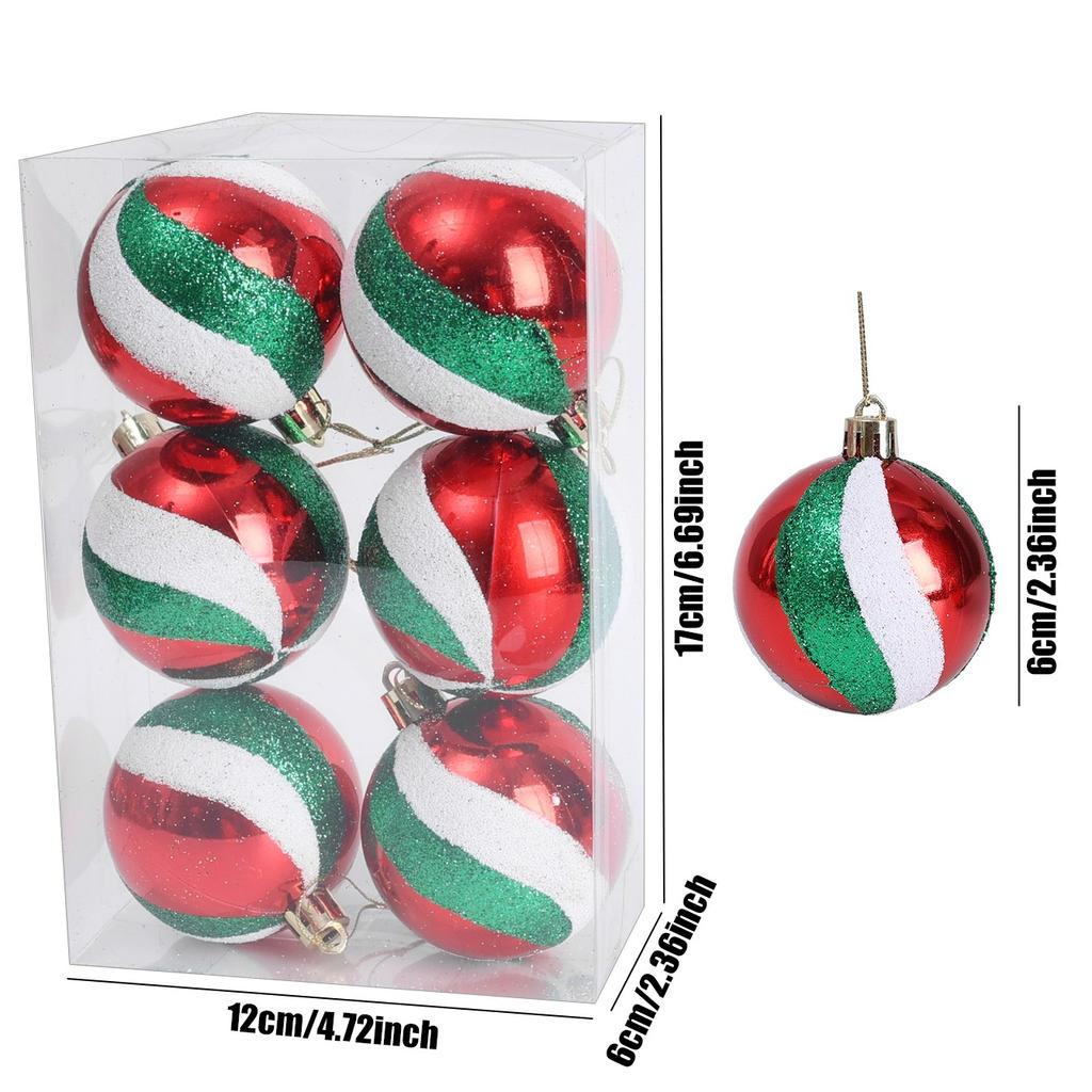 24/6Pcs Christmas Colored Balls Red Green White Spiral Colorful Painted Christmas Ball Xmas Tree Hanging Decoration Supplies