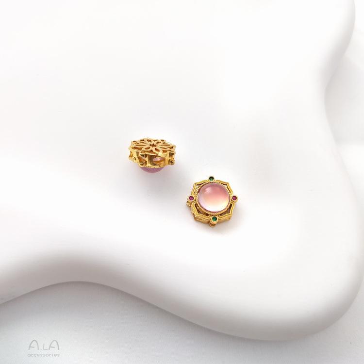Dull Gold Cat's Eye Stone Spacer Beads with Imitation Jasper for DIY Bracelets and Necklaces