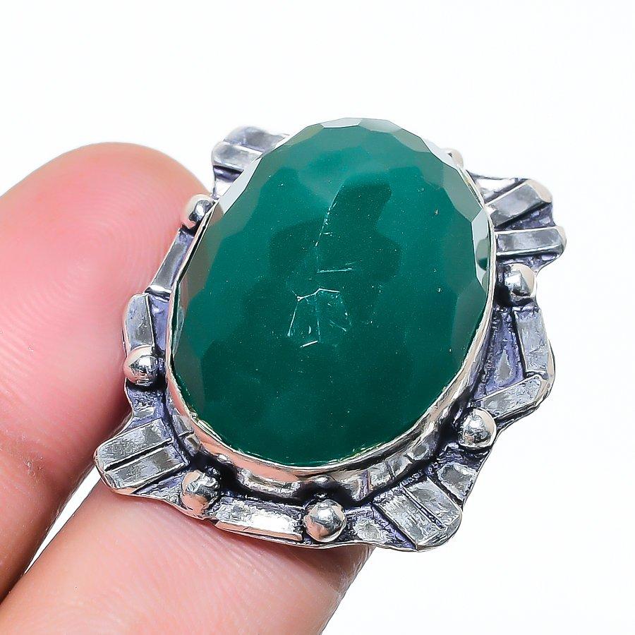Natural Green Jade Gemstone 925 Sterling Silver Jewelry Ring Size 6.5 AR-17239