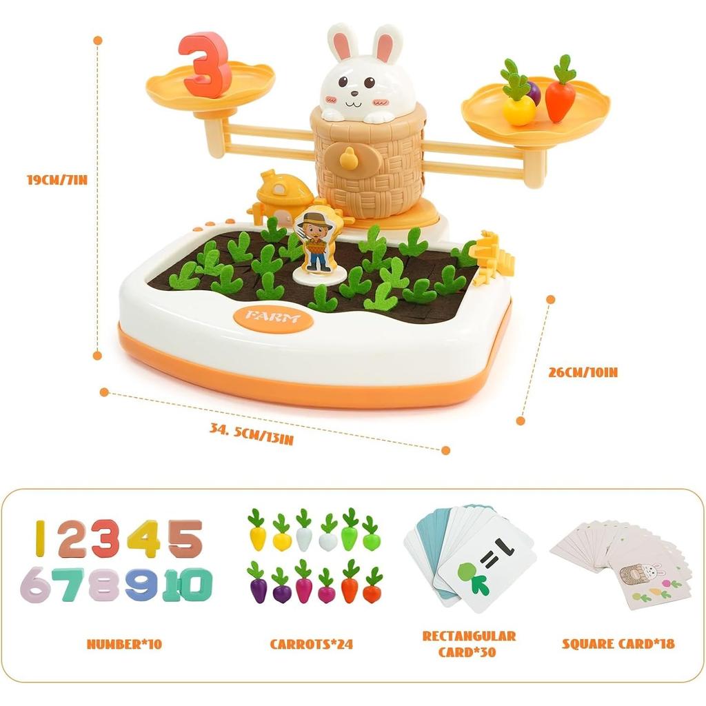 Bunny Balance Math Toy Balance Counting Toys STEM Math Toy Montessori Toy Carrots Harvest Toy Educational Toys Halloween Gift