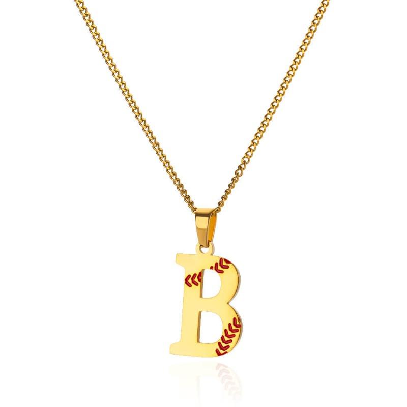 New Design Exquisite Baseball Initials - Letter Necklace Stainless Steel Chain English Pendant