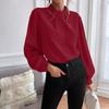 Ladies Elegant Solid Color Lapel Long Sleeve Single Breasted Loose Top
