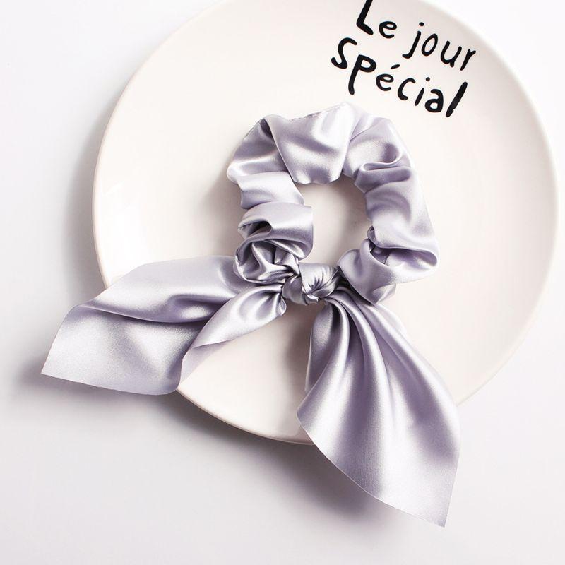 Solid Color  Satins Scrunchie With Bunnies Ears Design Soft Fabric Stretchy Hair Rope Accessories For Women Girls