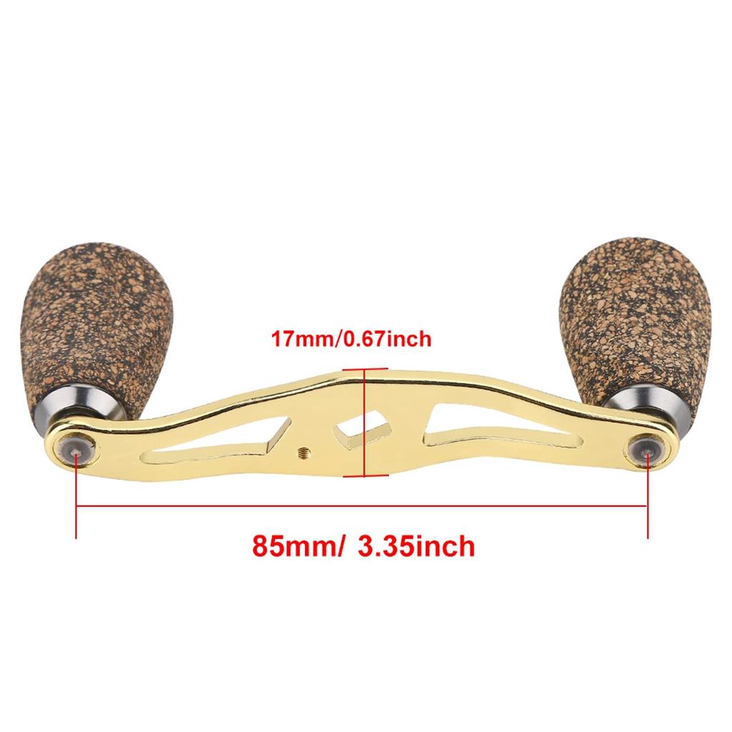 Ongwan Reel Handle, Double Handle, 85mm, Wooden Knob, Metal Frame, with Replacement Fittings, for Casting and Spinning Reels (Gold)