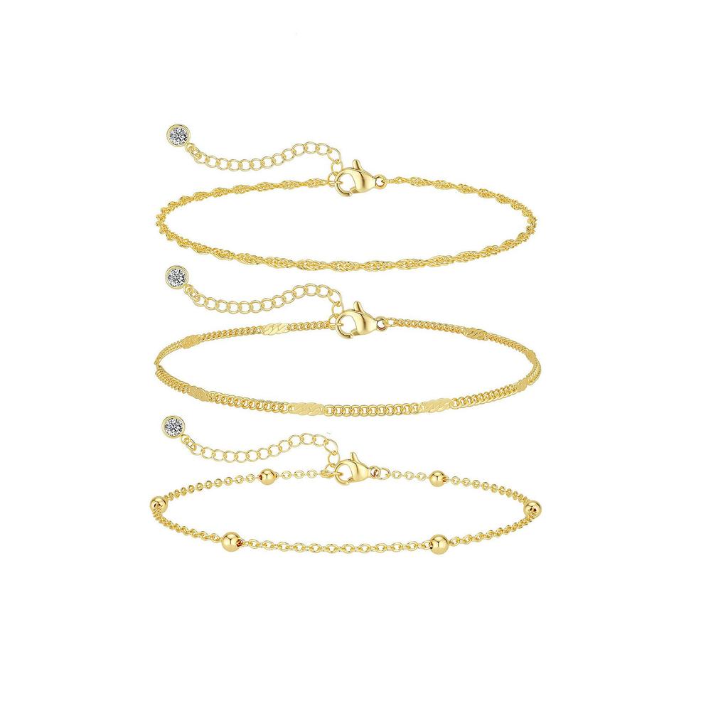 3Pieces/set Foot Decoration Fashionable Beach Bead Twisted Piece Chain Multi-layer Versatile Set Anklet