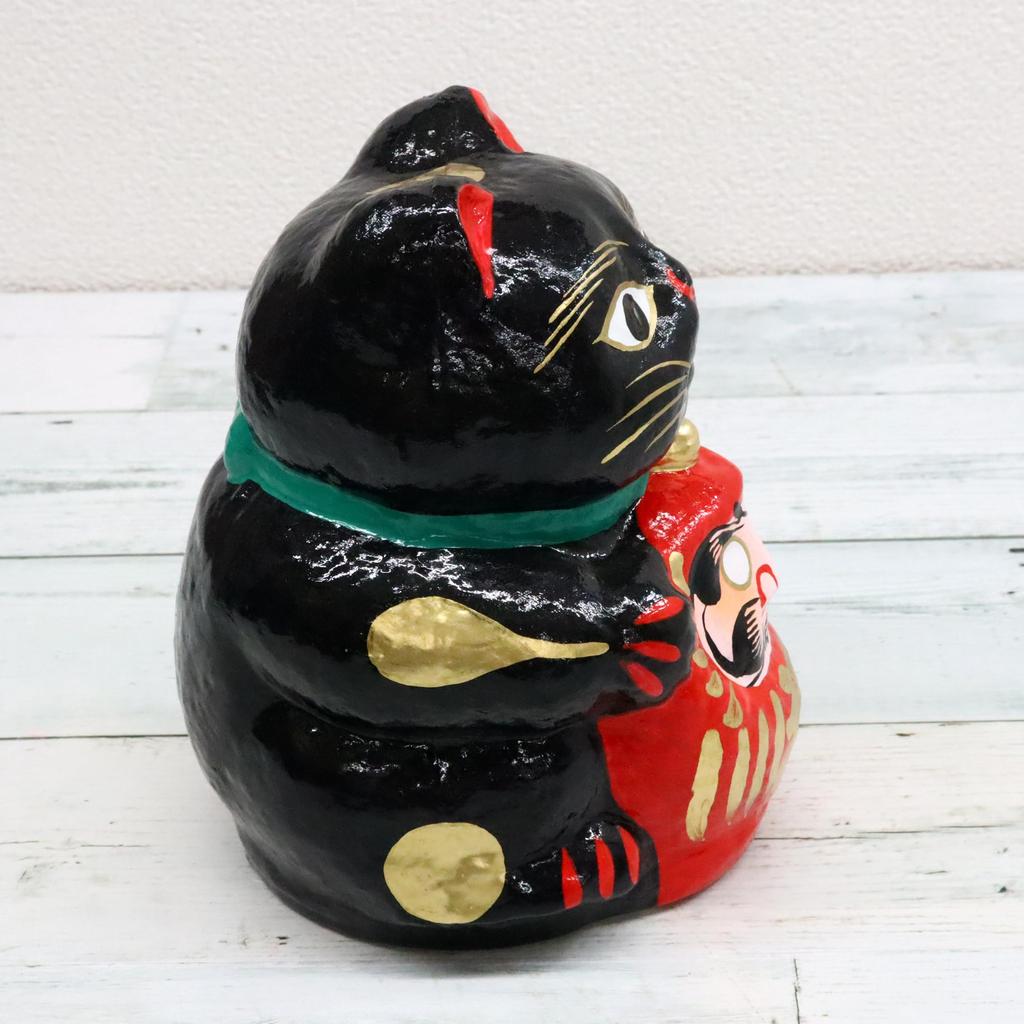 Made in Lucky Daruma Black Japan Cat, Large,