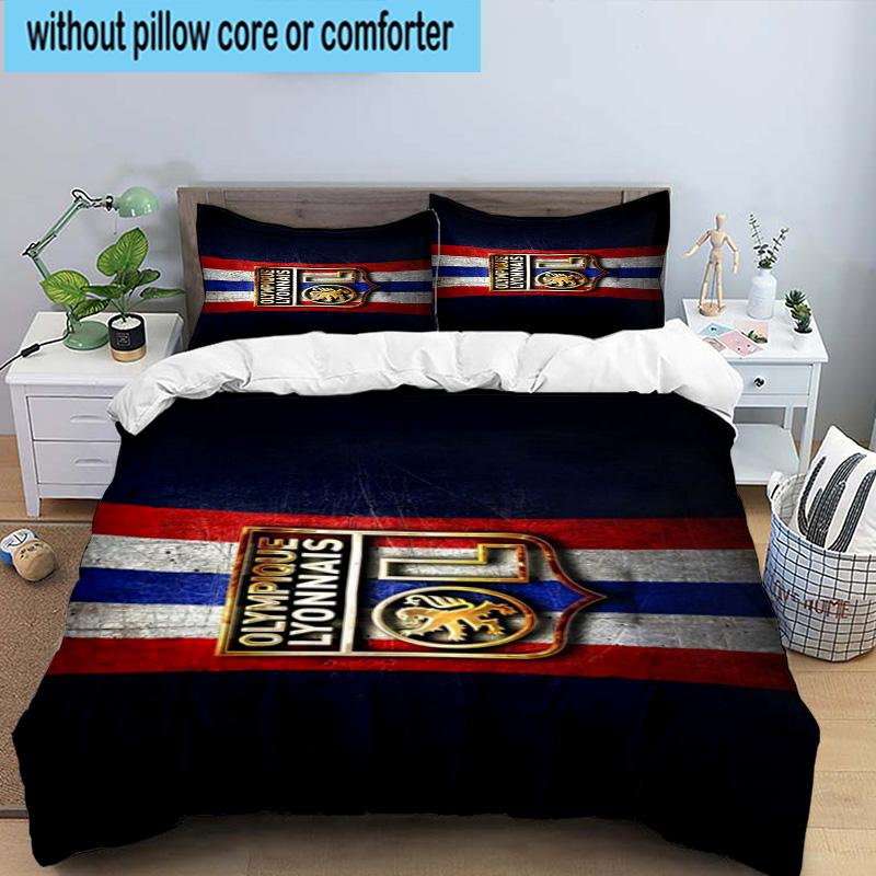 3pcs Lyon Football Crest Printed Bedding Set Duvet Cover Closure Includes 1 Duvet Cover & 2 Pillowcases Bedding Sets Home Decor Gifts