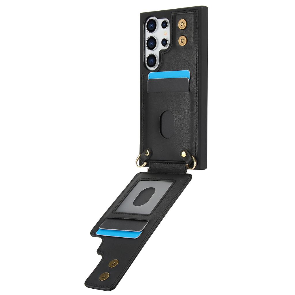 For Samsung Galaxy S25 Ultra Deksel Støttefot Kortlommer Lærbelagt TPU-deksel med Skulderstropp