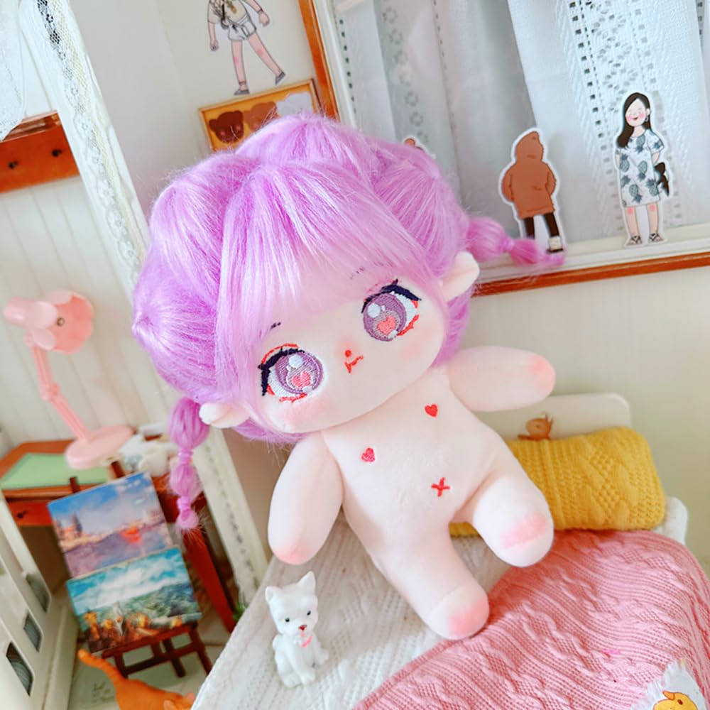 Niannyyhouse 20cm Plush Purple Girl with Fried Hair and Black No Regular Cotton Hair, Attributes, Body, Doll, Dress-Up (17-Includes Skeleton)