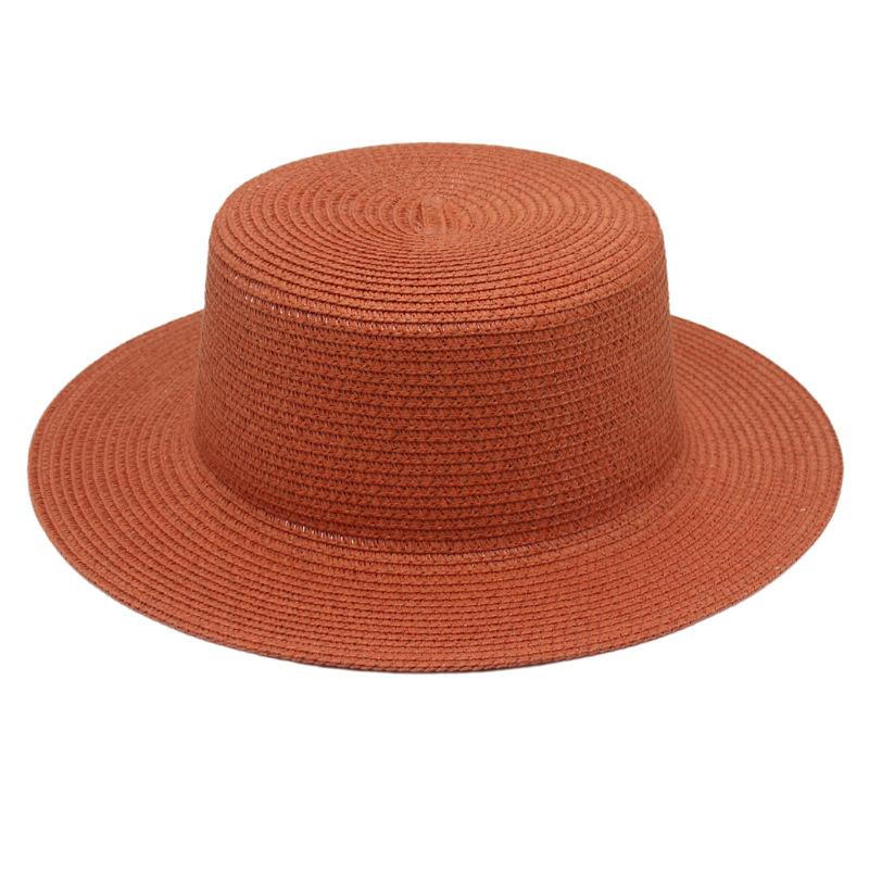Color Dome Flat Top Brim Monochrome Straw Hat Popular Bare French Beach Hat Sunshade Breathable Hat