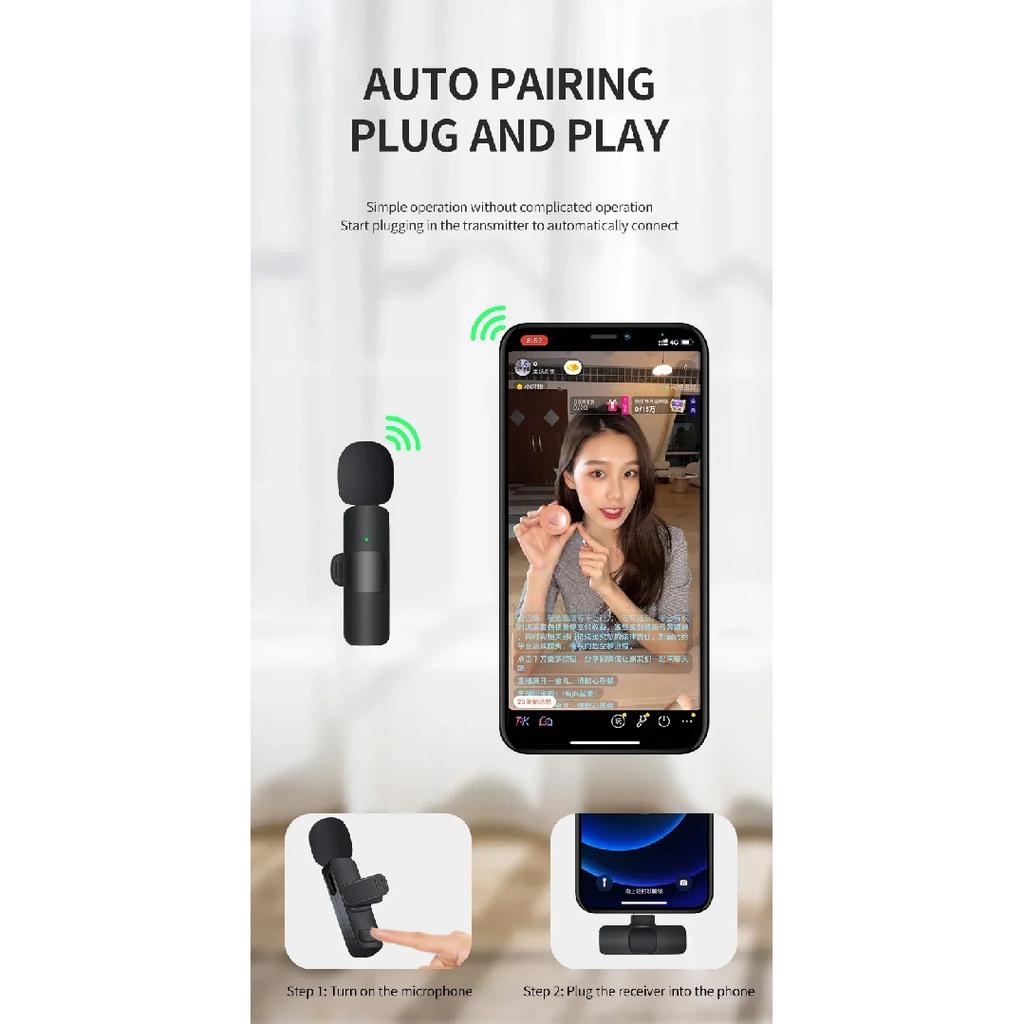 Microfone de lapela sem fio 2.4G portátil para gravação de áudio e vídeo mini microfone para iPhone Android transmissão ao vivo para jogos telefone