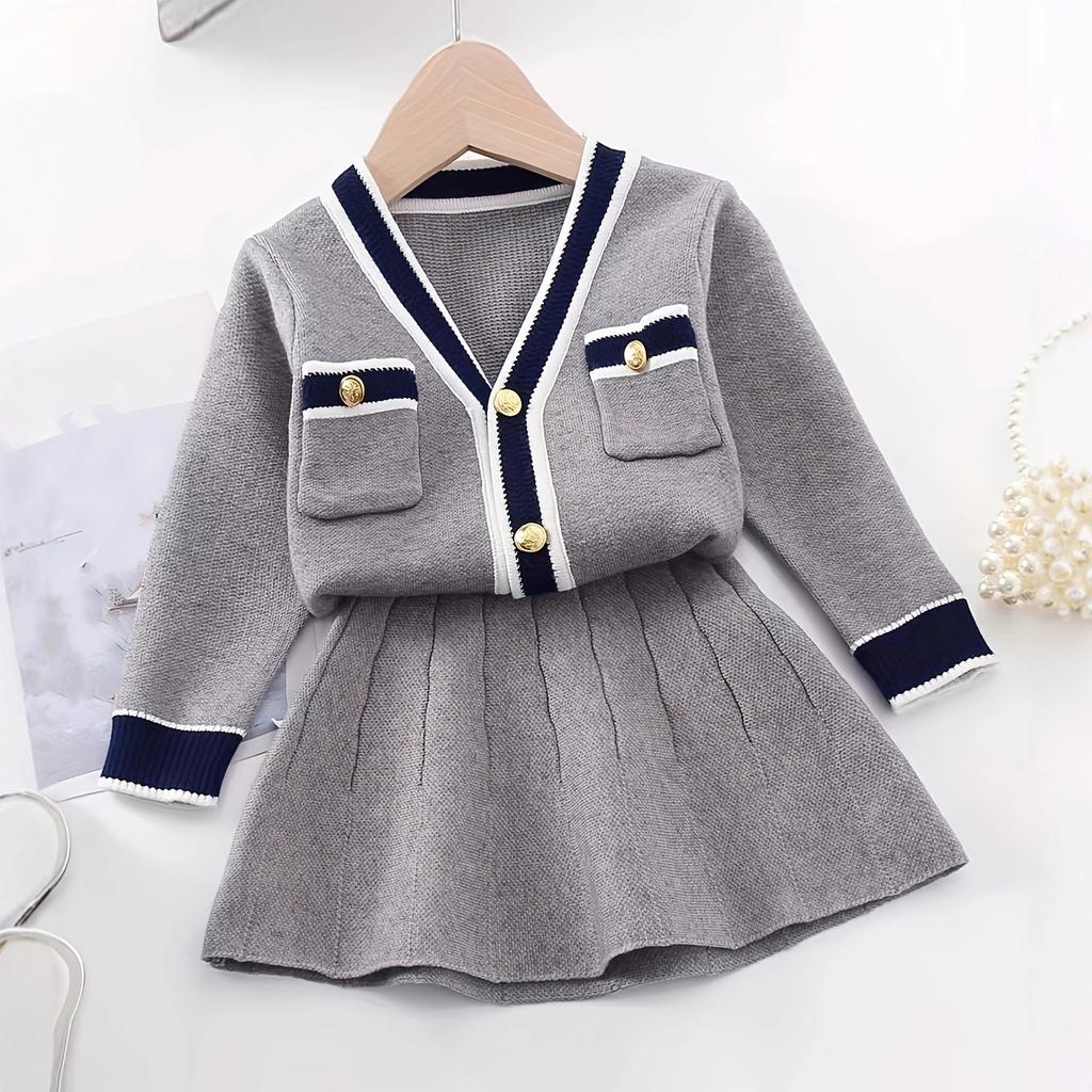 Ailetu Qiuxin Children's Clothing College Girls' Knitted Top Cardigan Mini Skirt Core Spun Yarn Skirt YB010