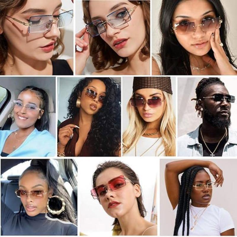 Unpolarisiert Mode Randlose Rechteckige Sonnenbrille Frau Verlauf Sonnenbrille Randlose Schneidlinse Luxusmarke Designer Reisebrille