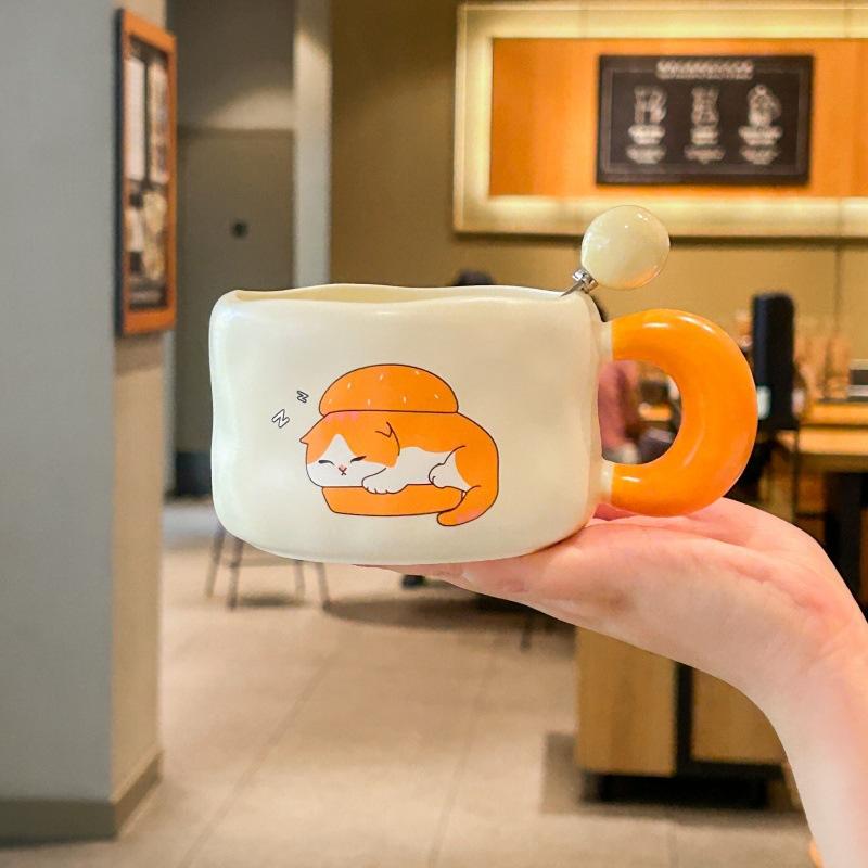 Girly heart cute cat ceramic mug couple breakfast milk cup office gift coffee cup birthday gift