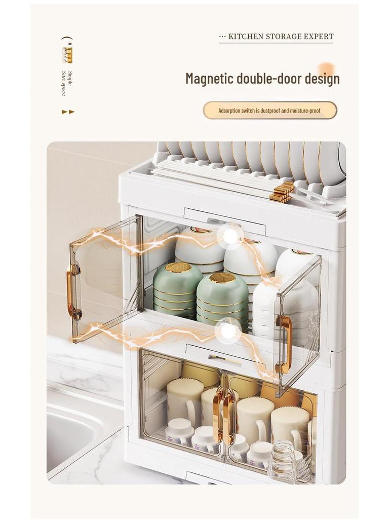 Kitchen Storage Rack for Bowls, Plates, and Chopsticks with Draining Tray