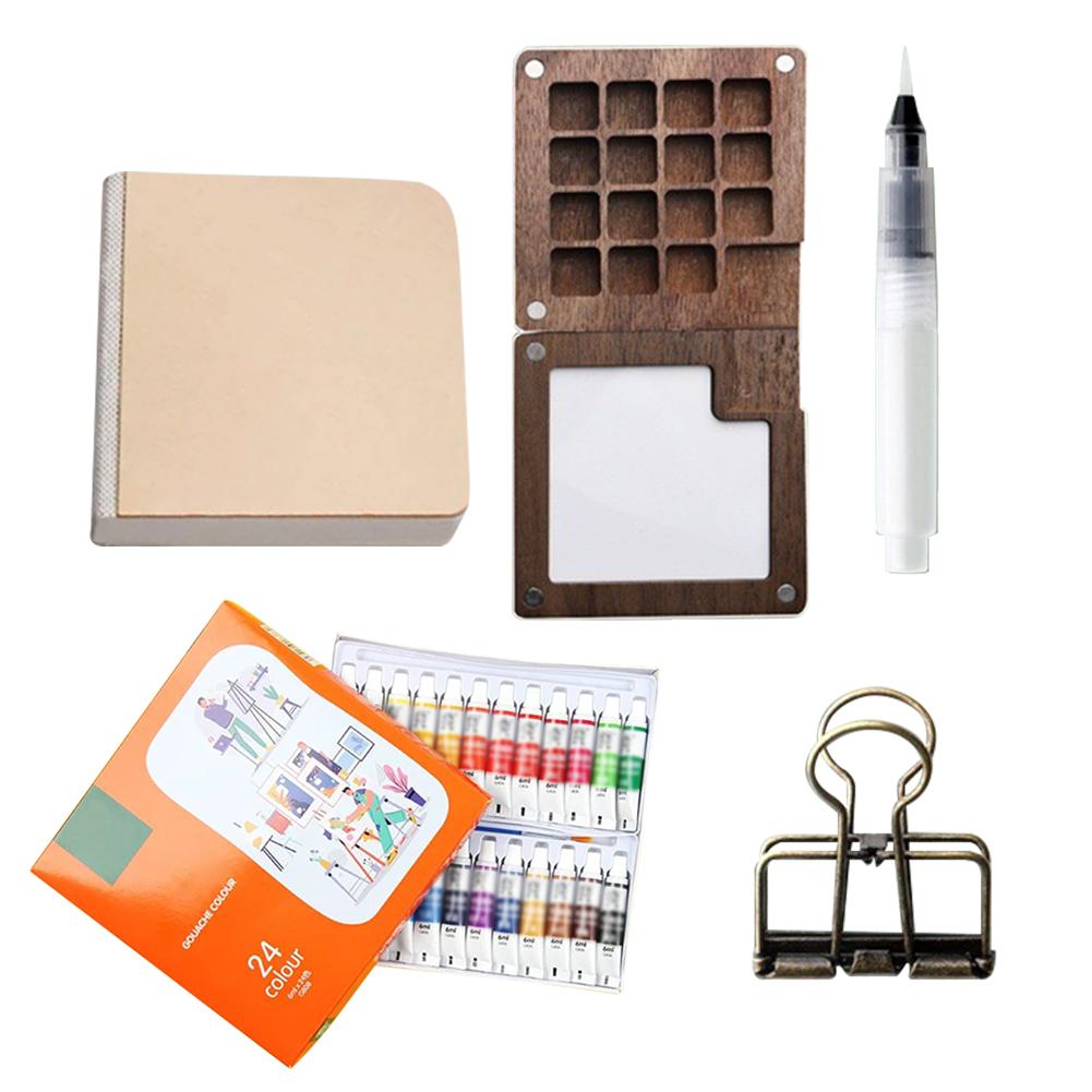 

Палитра для рисования Travel Paint Palette Mini Watercolor Palette Set with Clip Портативный набор для акварели Деревянная сетка Paint Box Gift for Children