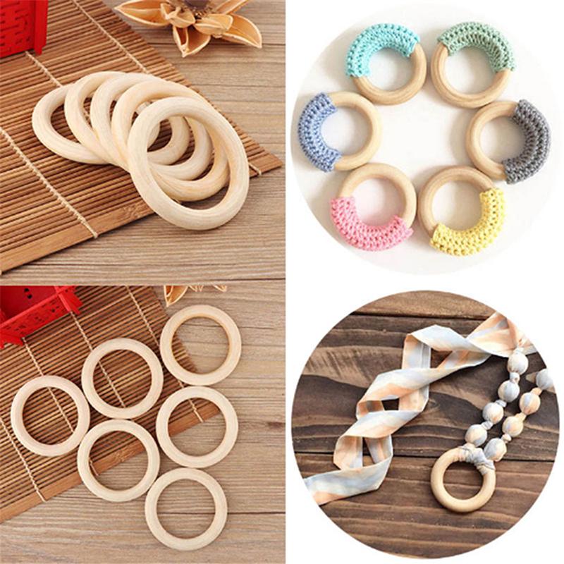 50Pcs Wooden Beads Pendant Connectors Circles Rings Beads Natural Wood Ornament