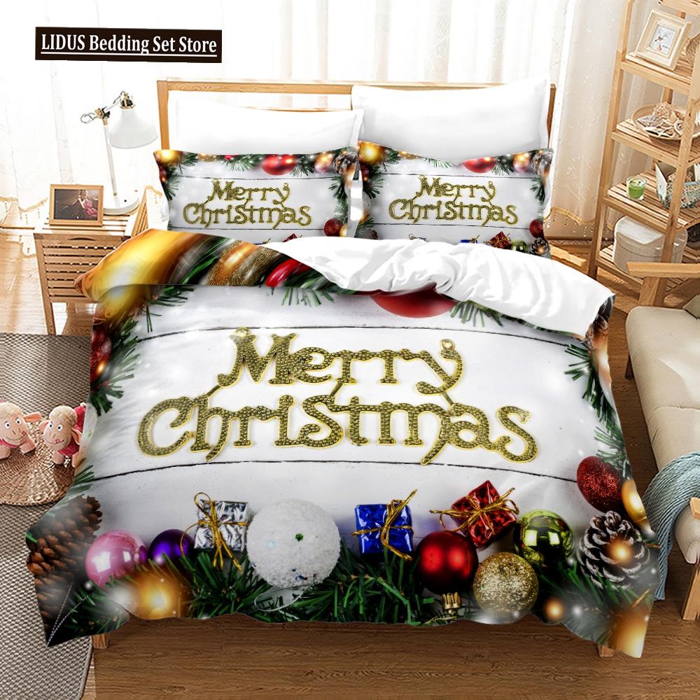 3D Merry Christmas Duvet Cover Set And Pillowcase(s) King/Queen/Double Quilt Covers Set 3D Bedding Sets Queen Size 2/3pcs