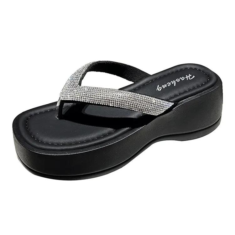 Fashion Thick Soles Increase Sandals Female Summer Wear Muffin Bottom Flip-flops 2025 New Clip-on Non-slip Beach Shoes