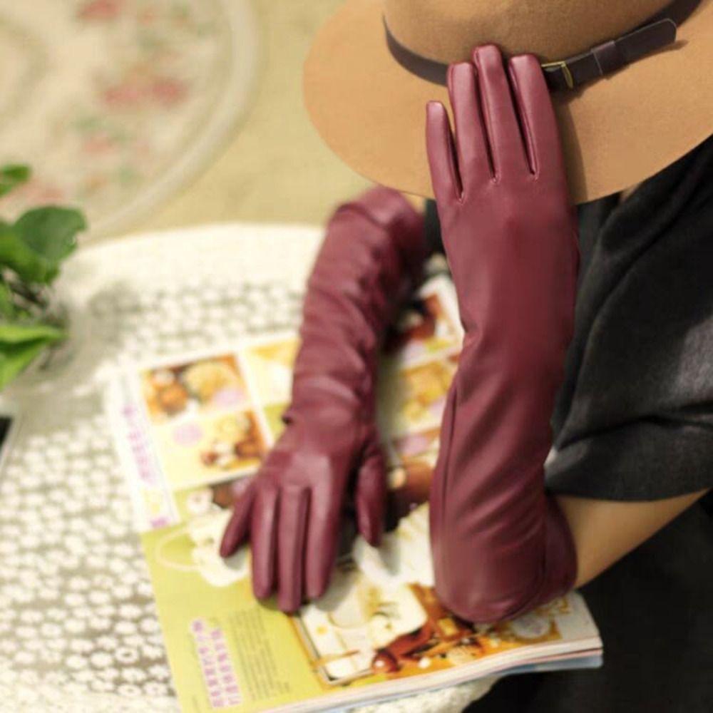 Solid Color Pu Leather Gloves   Mittens Long Gloves  Stage Performance