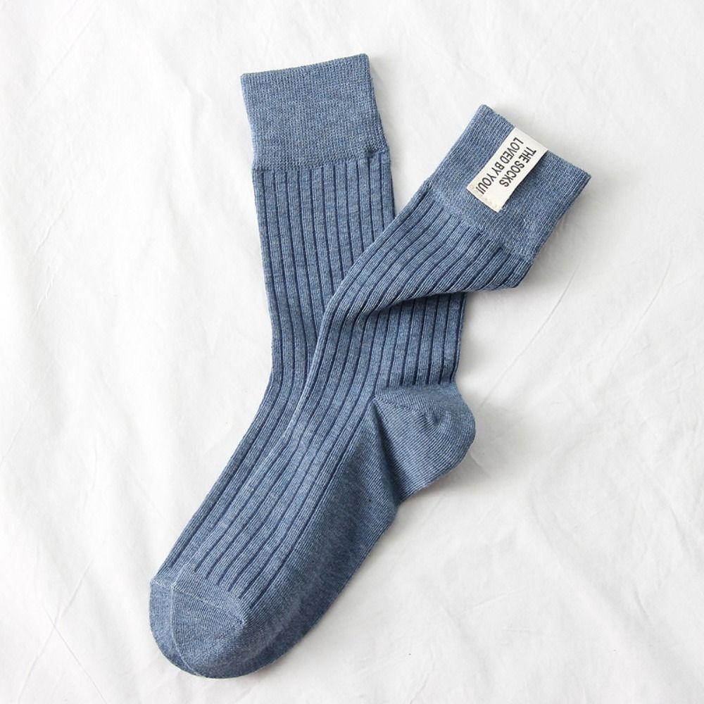 

Thick Solid Color Korean Style Socks College Style Hosiery Girls Socks Middle Tube Hosiery синий