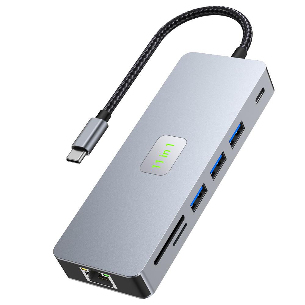 

2411 Type-C Hub with 3xUSB 3.0+HD+VGA+2xCard Reader+PD 100W+RJ45 Ethernet+3.5mm AUX+USB-C As Shown A
