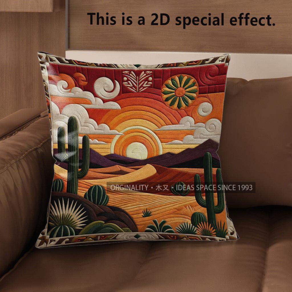 2D Desert Sunset Cactus Throw Pillow Covers** Pattern Cushion Cover Suitable For Sofa Bedroom Car Pillow Cover