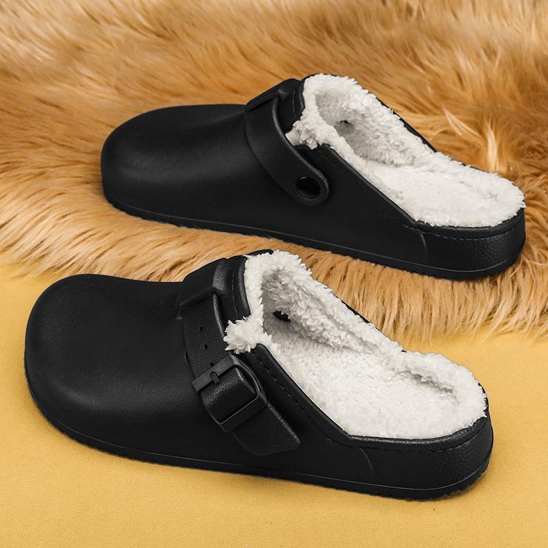 Fashion Winter Men Slippers Keep Warm Men Cotton Shoes with Fur Couple Home Slides Waterproof Flat Casual Shoes Indoor Outdoor Slippers