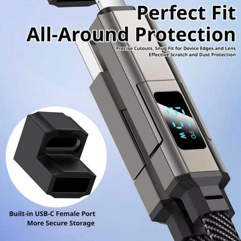 Portable 4 In 1 65W Keychain Charging Cable USB C with V/A/W Display Durable Type C Cord for Phone Tablet Office Travel