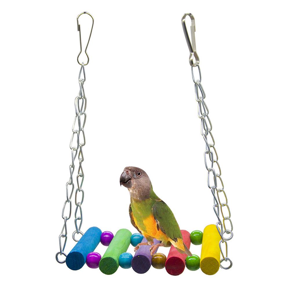 Picture of Parrot hanging swing color wooden chains bridge stand bar bird cage ...