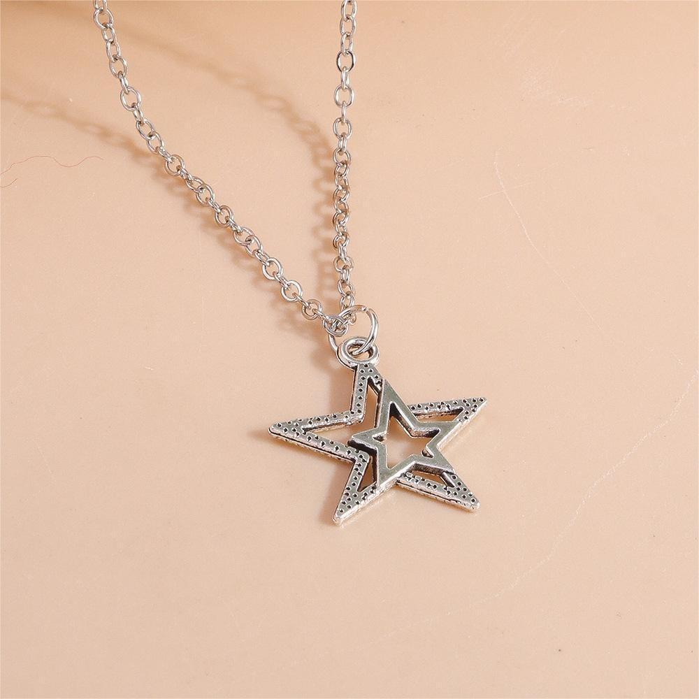 Zinc Zinc Alloy Star Pendant Necklace Hollow Choker Korean Clavicle Chain Vintage Pentagram Necklace  Jewelry