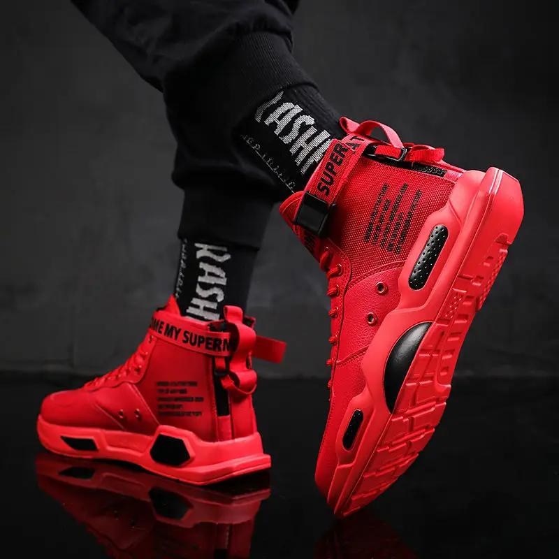 Fashion Men's High Top Fashion Leather Sneakers Trend Hot Sale Comfortable Man Casual Shoes Outdoor Non-slip Breathable Men Shoes