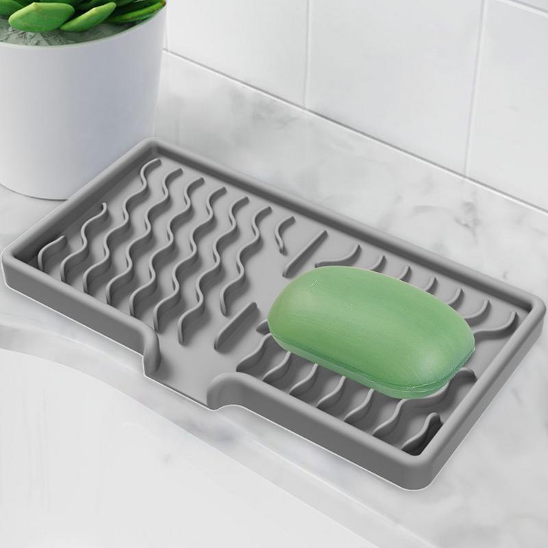 Bathroom Soap Holder Silicone Bar Soap Holder For Shower Self-Draining Non-slip Space-Saving Bathroom Organizer For Countertops