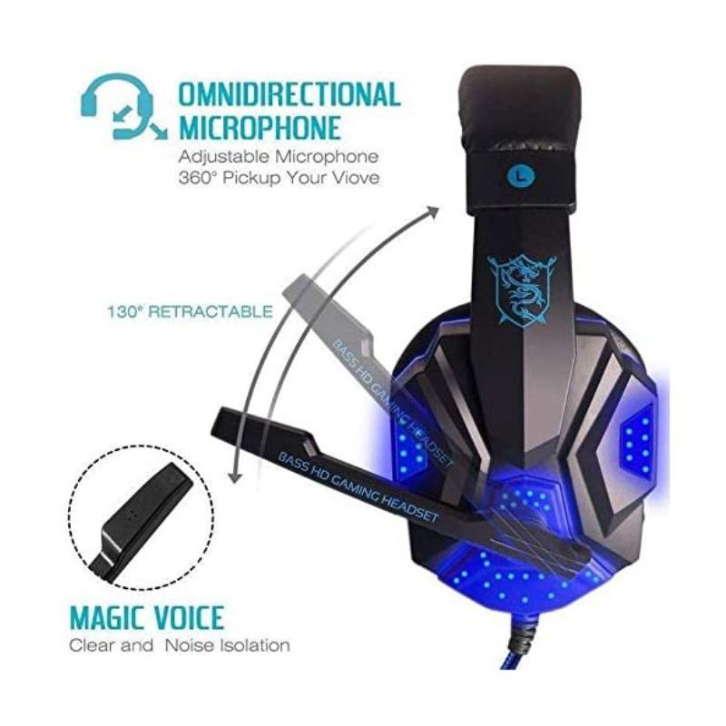 Plextone PC780 Gaming Headset with Microphone 3.5mm LED Light Headphones Surround Stereo Bass HD Earphone for Gamer PC,Xbox Series X/S, PS5,PS4,VR