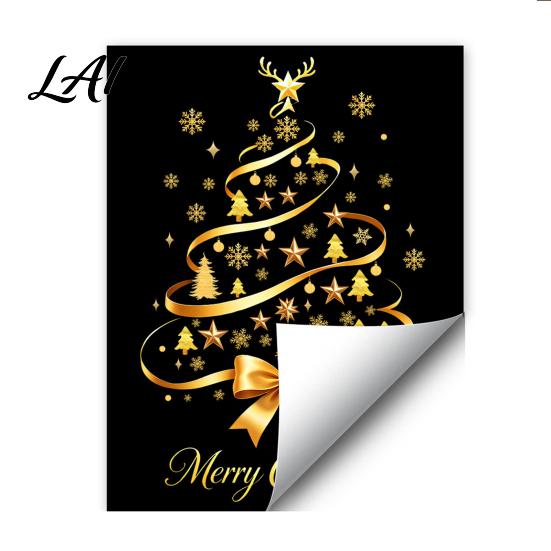 Decorative Gold Ribbon Patterns Christmas Tree Static Window Cling Glass Sticker with Bow Reindeer Indoor Outdoor Ornaments Antler & Star Snowflake,