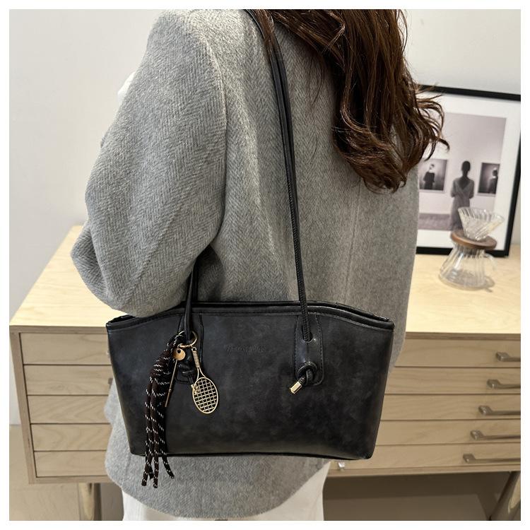 Women's Vintage Faux Leather Tote Bag, Large Capacity Office Shoulder Handbag, Soft Zipper Closure Work Bag