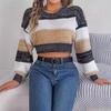 Vintage Streifenmuster Lockerer Cardigan Pullover Langarm Rundhalsausschnitt Strickware Herbst Winter